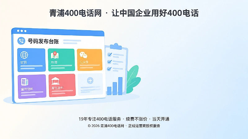 左图右文式插画：企业建立号码发布台账，统一管理官网、地图、公众号等渠道